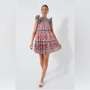 New Ash & Eden Olga Tiered Mini Dress Size Large Cotton Boho Billowy Flowy